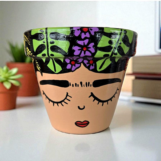 Hand-Painted Folk Art Face Planter – Mexican Inspired Terracotta Plant Pot