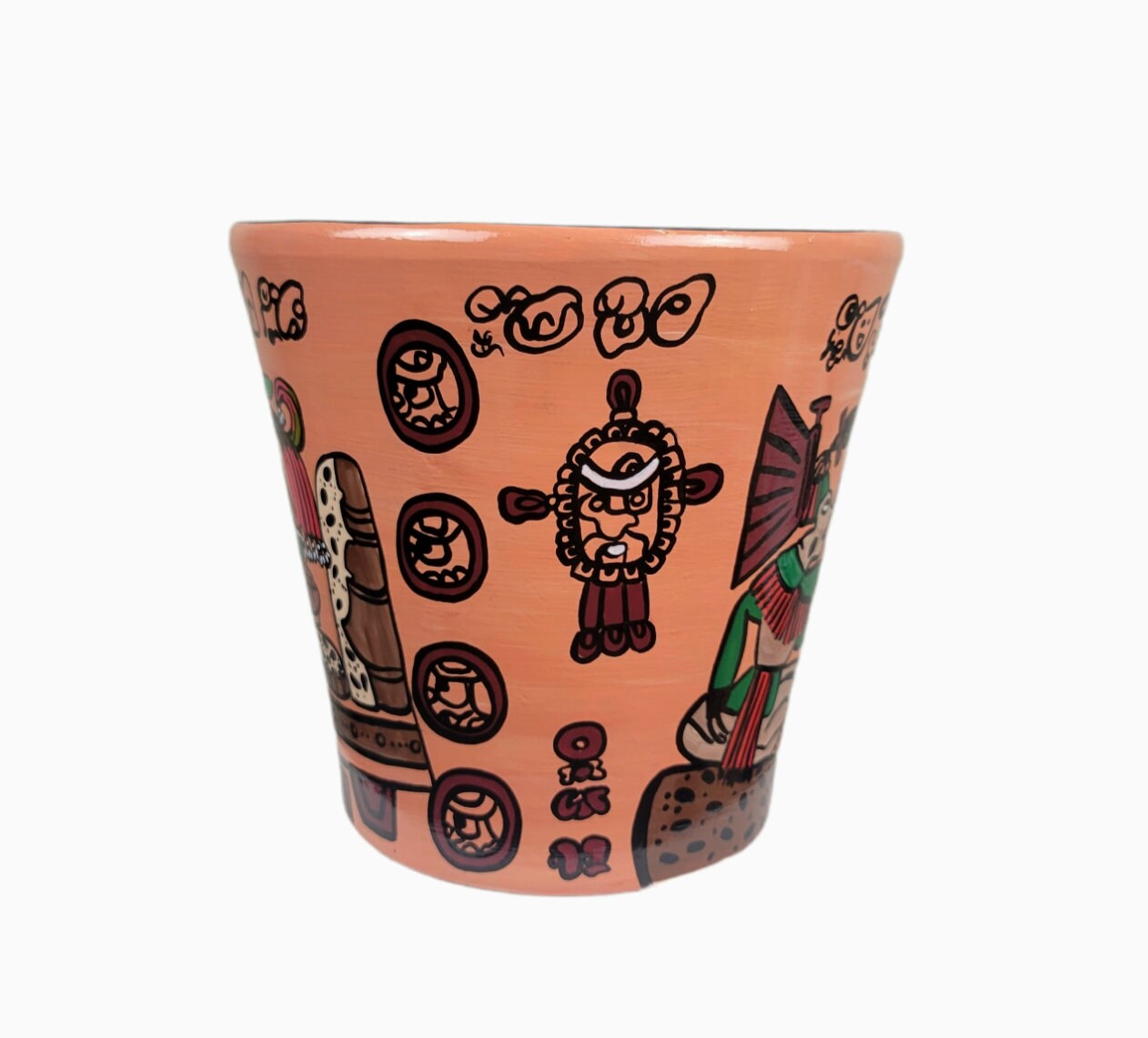 Hand-Painted Mayan Pottery Pot, Mexican Art Decor
