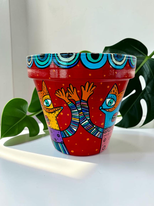Hand-Painted Fox Flower Pot, Whimsical Acrylic Planter