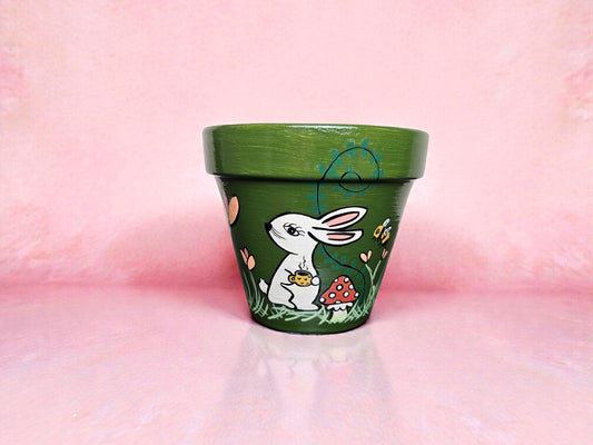 Hand-Painted Bunny Terracotta Plant Pot - Easter Planter