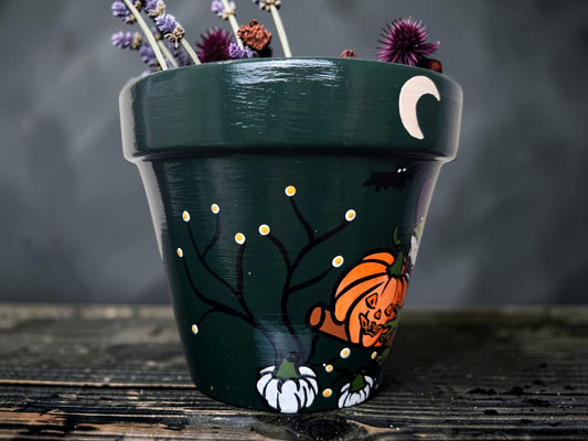 Witch Frog Plant Pot: Hand-Painted Terracotta Halloween Planter