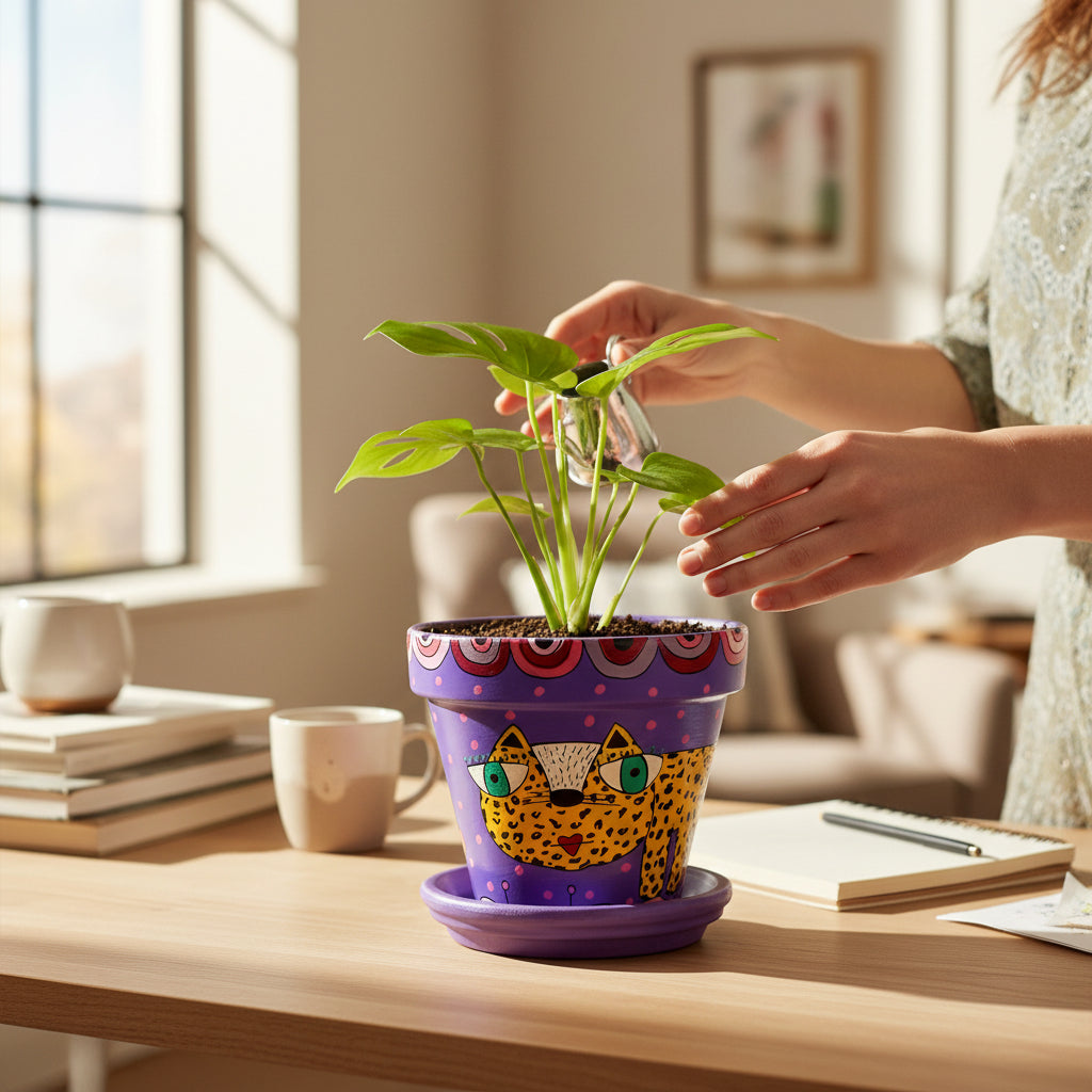 Hand Painted Leopard Planter, Whimsical Terracotta Pot