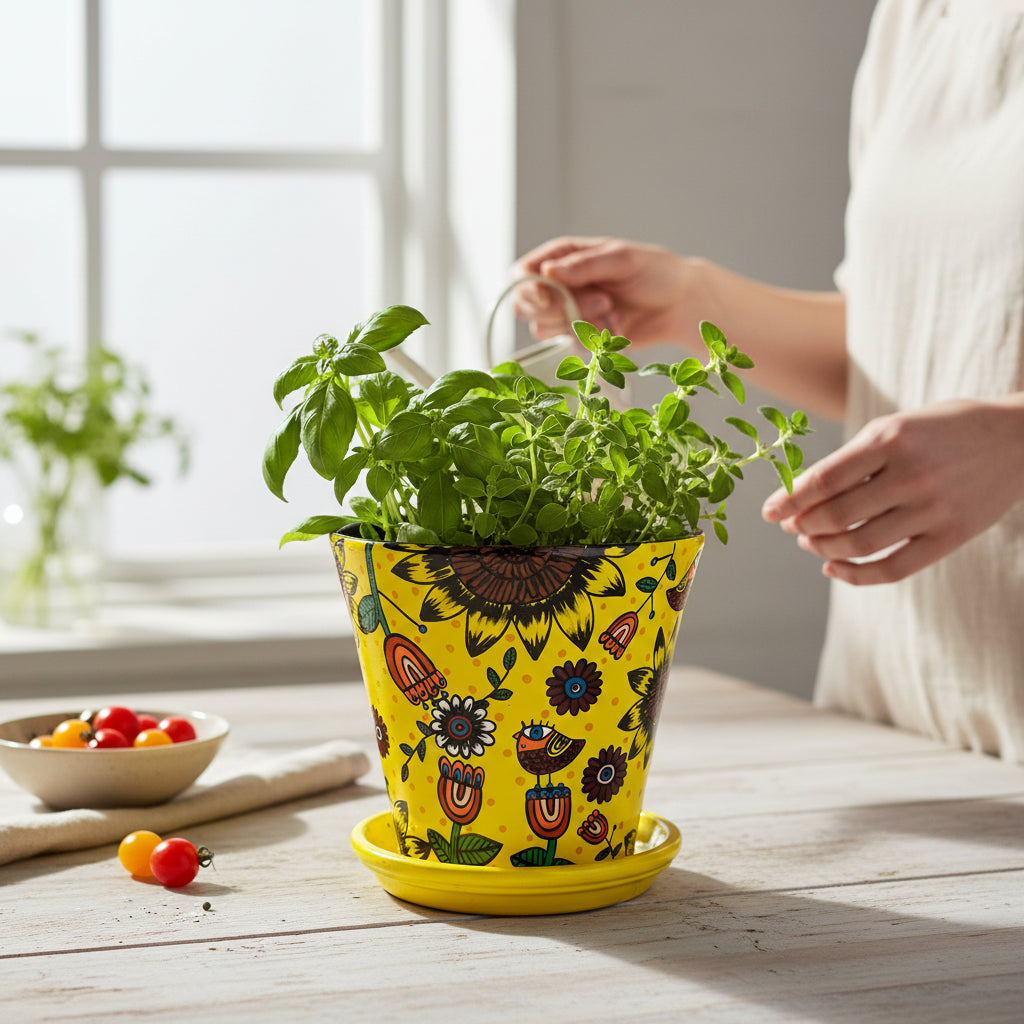 "Spring Day" Yellow Sunflower Plant Pot