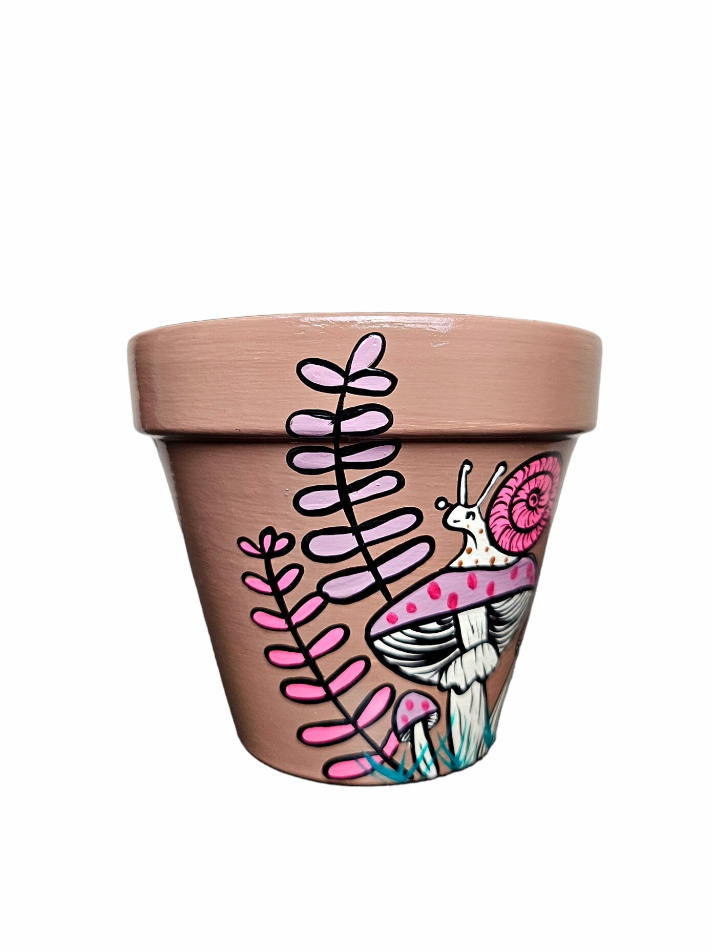 Hand-Painted Terracotta Snail Planter: Mushroom Garden Decor