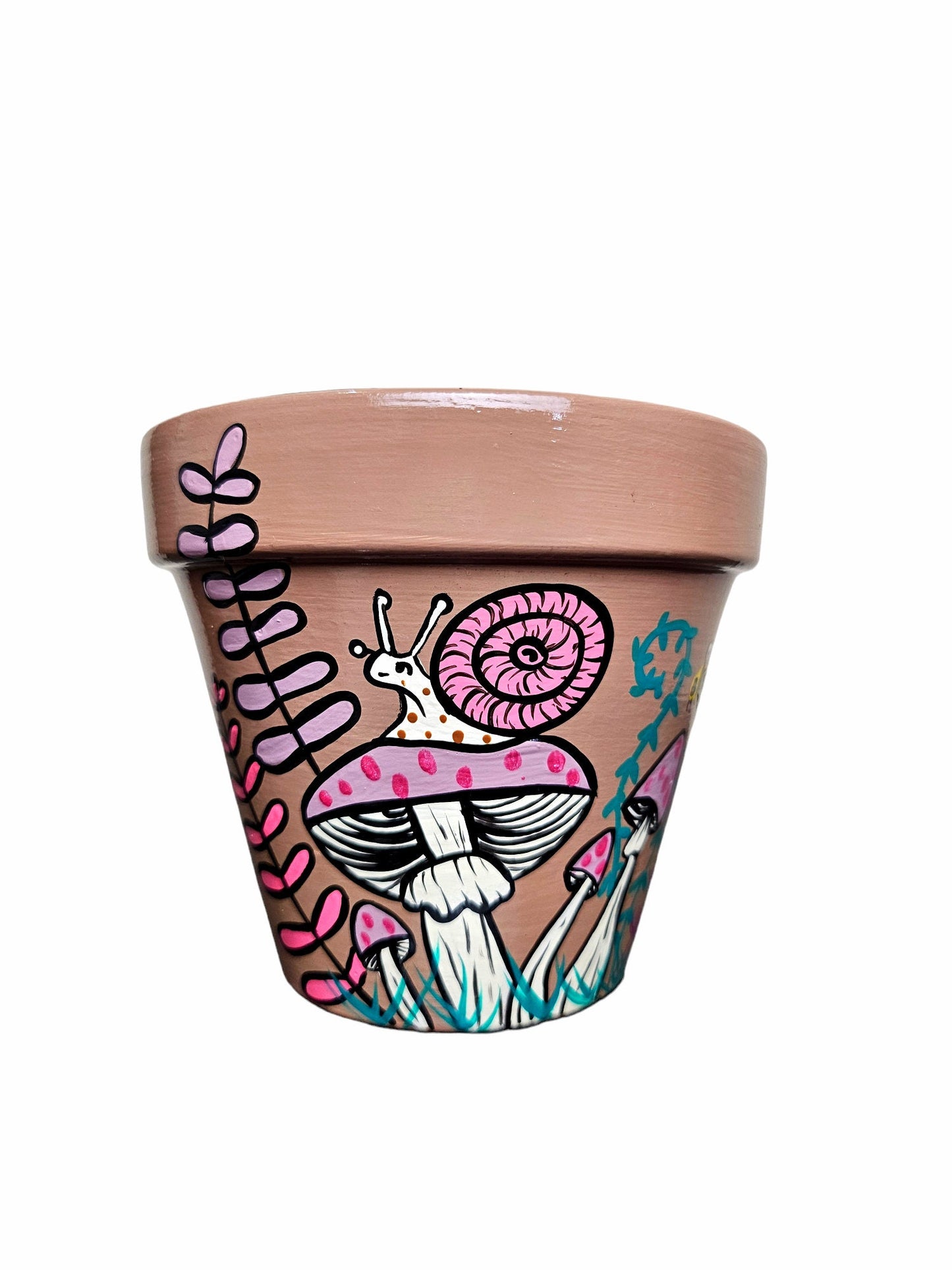 Hand-Painted Terracotta Snail Planter: Mushroom Garden Decor