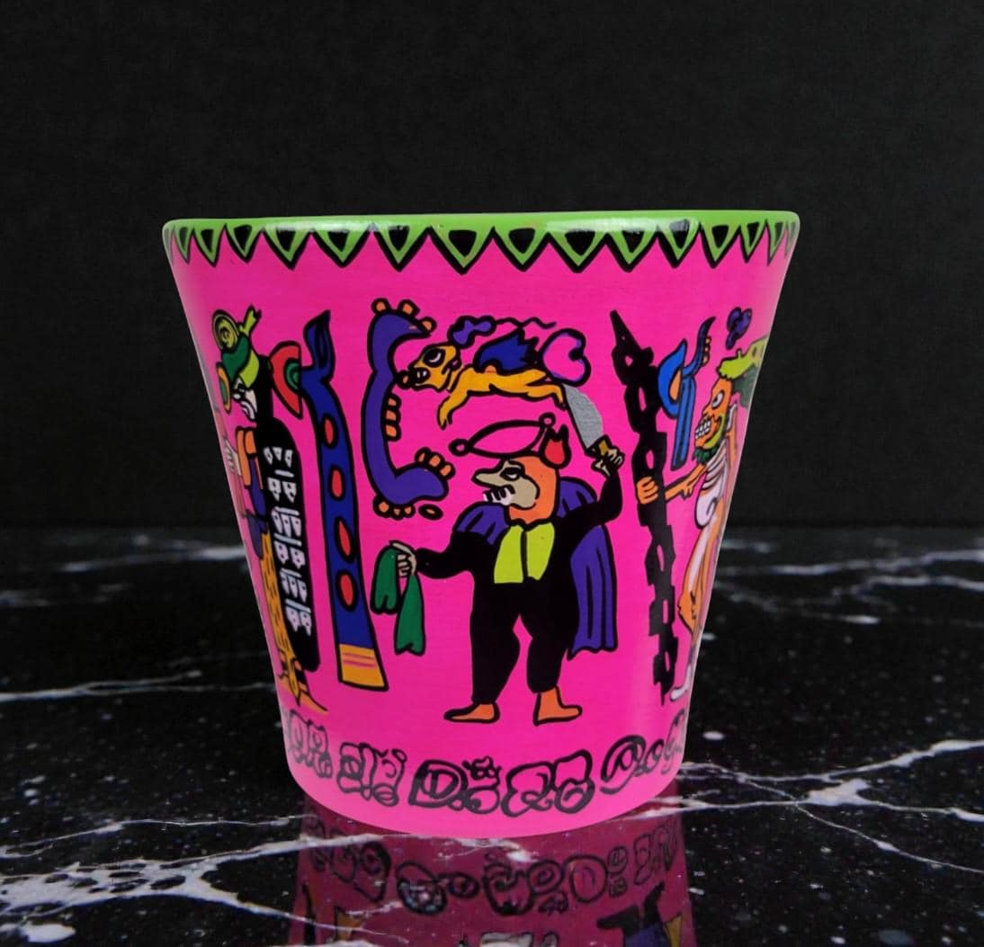 Hand-Painted Mayan Inspired Pink Terracotta Planter – Mesoamerican Art Plant Pot