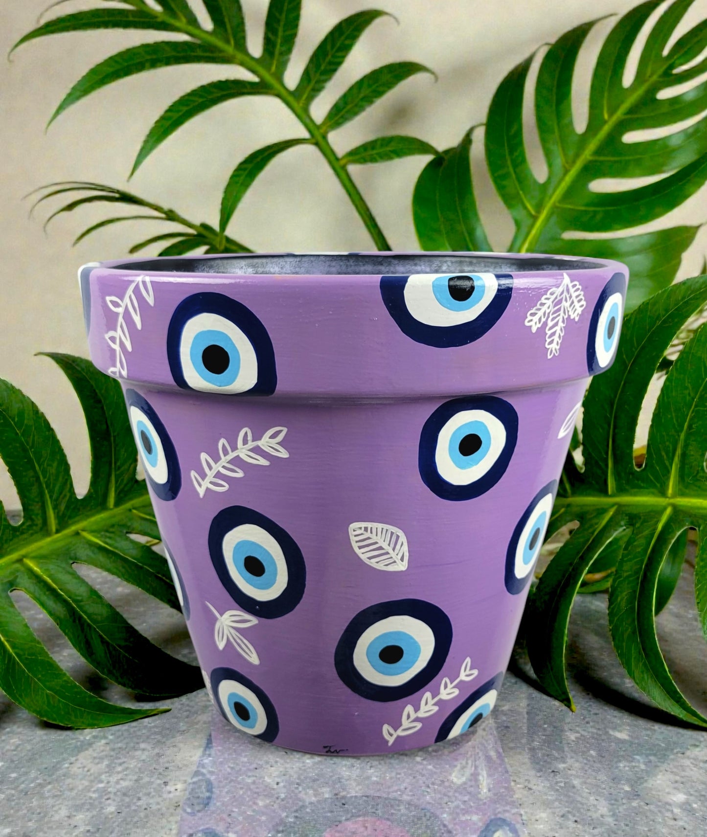 Evil Eye Plant Pot. Hamsa Planter. Handpainted Pot