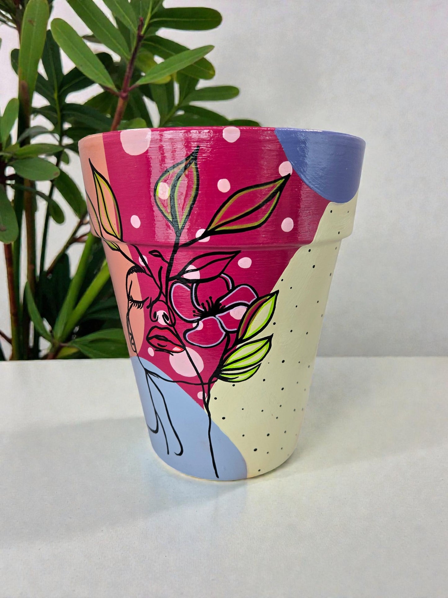 Hand Painted Flower Pot| Modern Face Planter| Abstract Art Terracotta Pot
