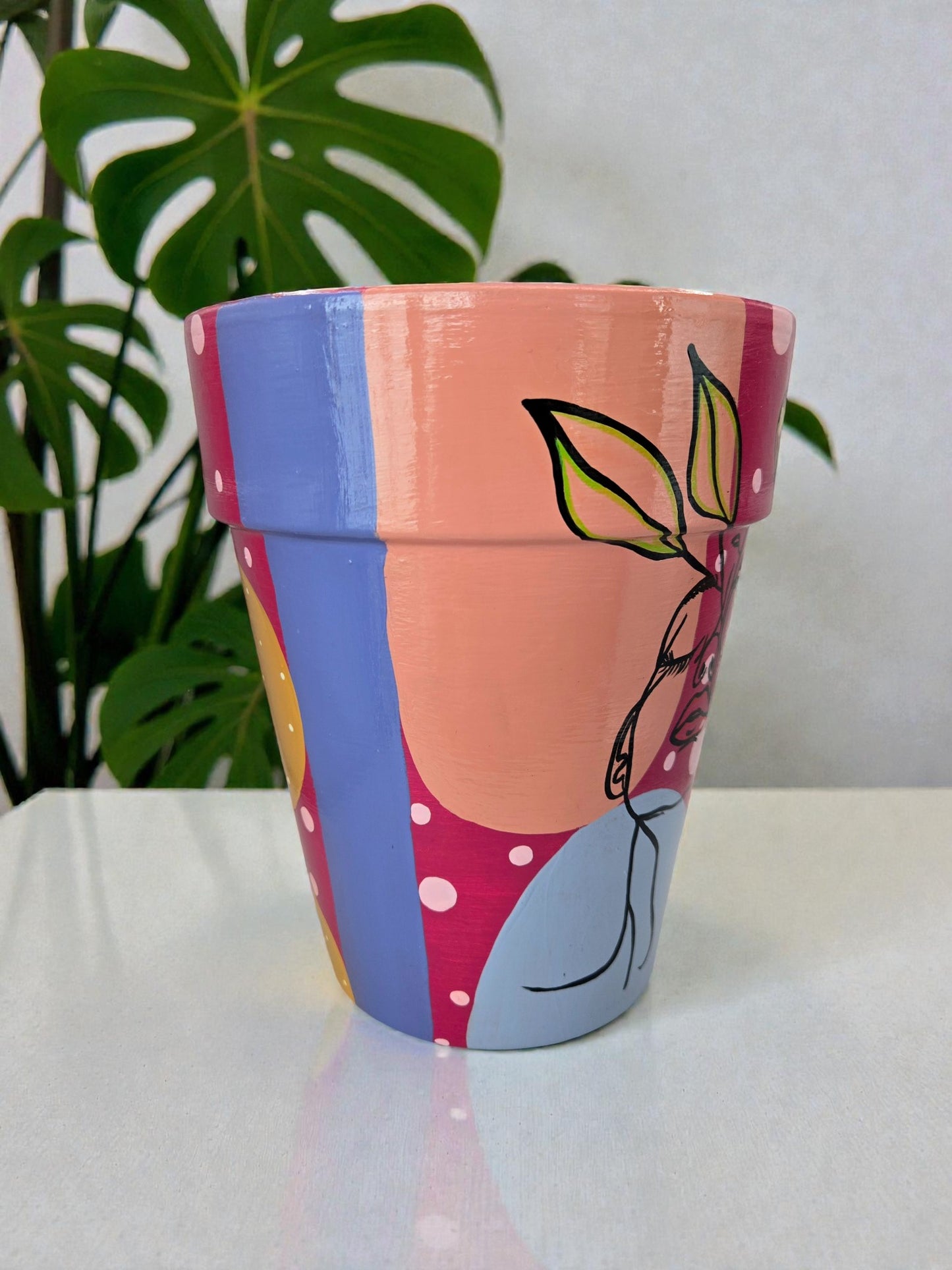 Hand Painted Flower Pot| Modern Face Planter| Abstract Art Terracotta Pot