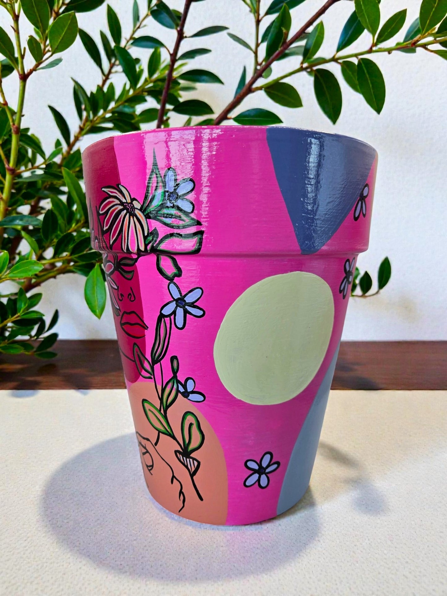 Hand Painted Abstract Face Planter