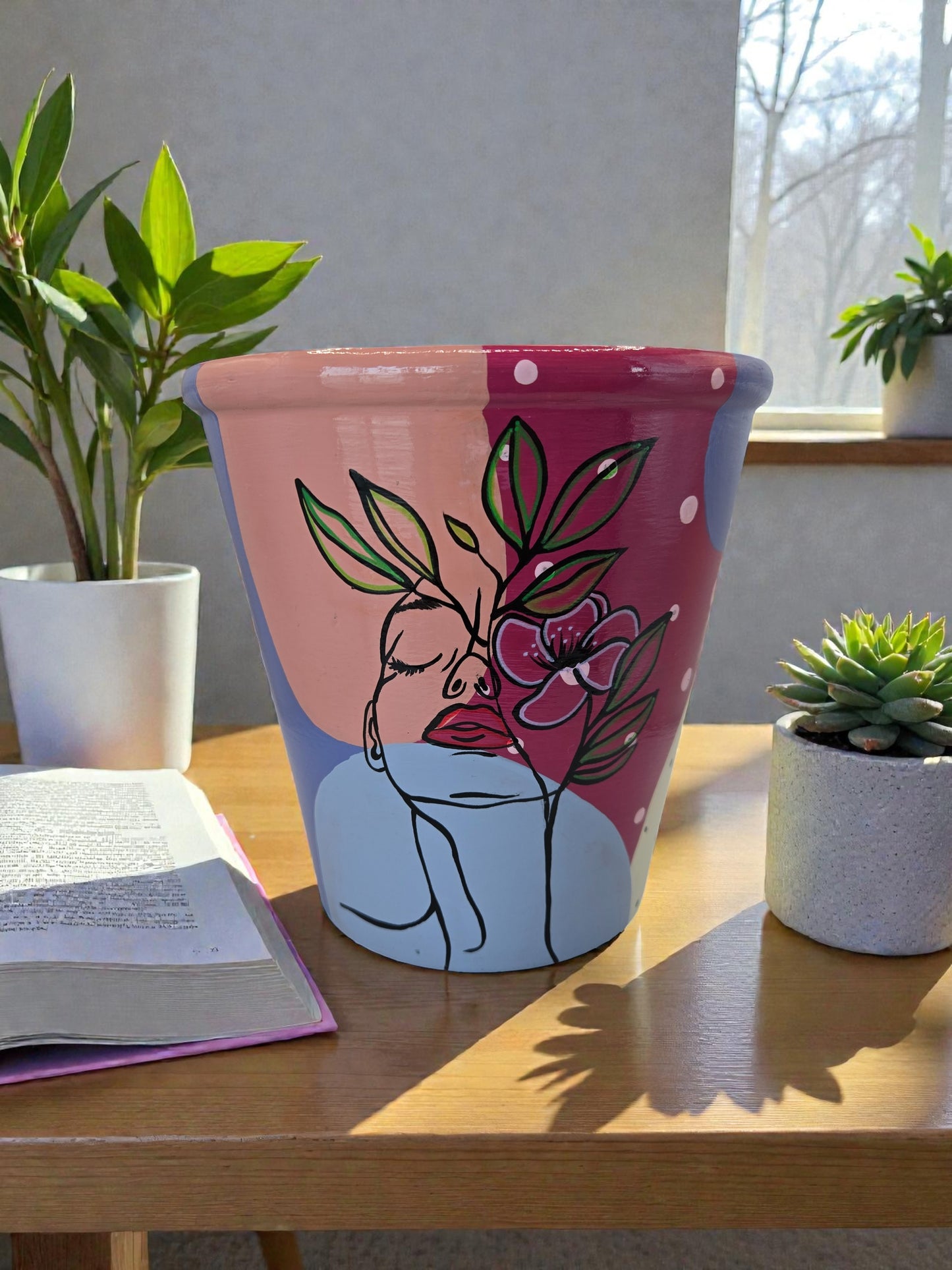 Hand Painted Feminine Art Line Face Planter