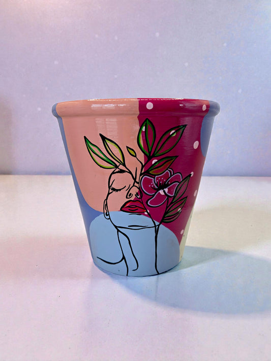 Hand Painted Feminine Art Line Face Planter