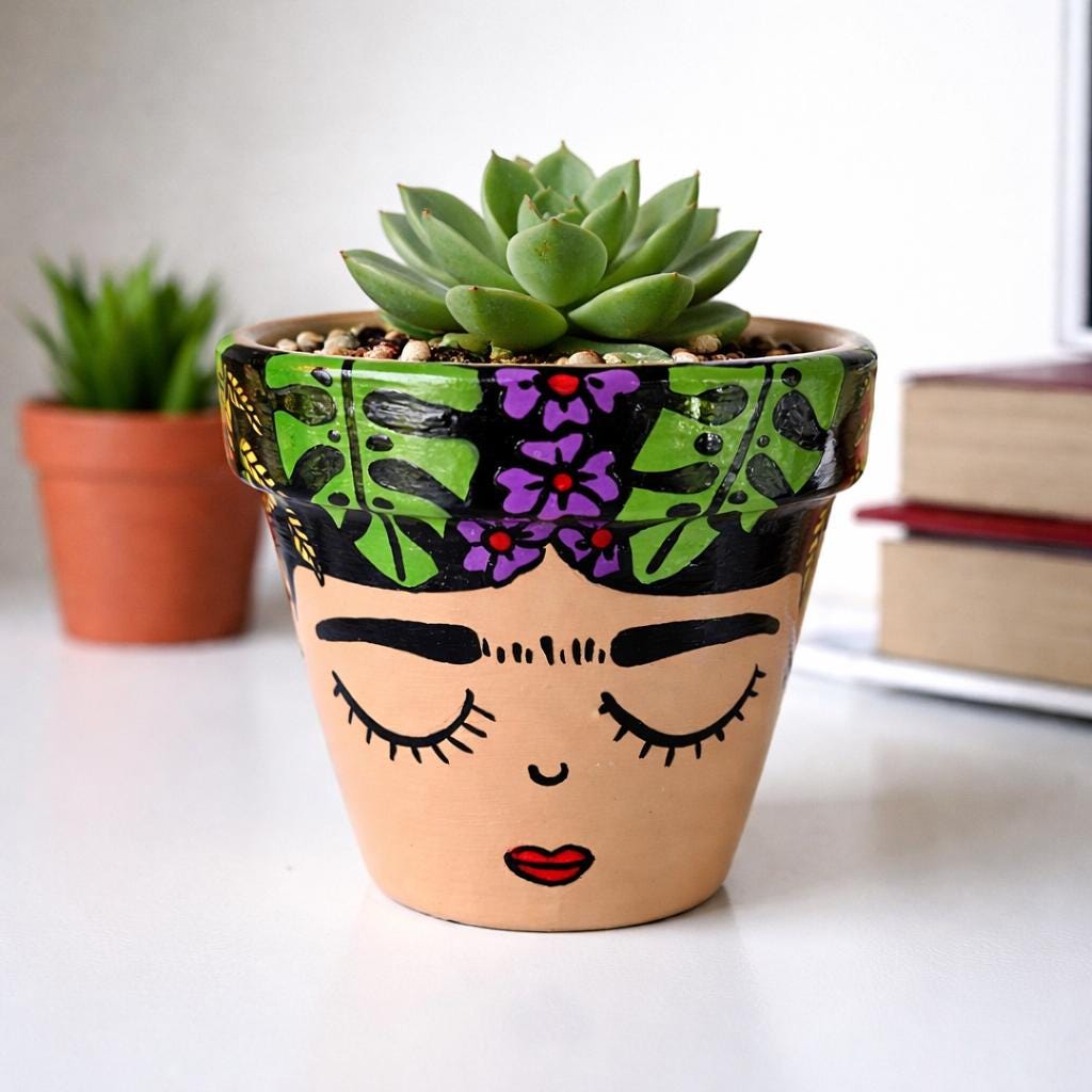 Hand-Painted Folk Art Face Planter – Mexican Inspired Terracotta Plant Pot