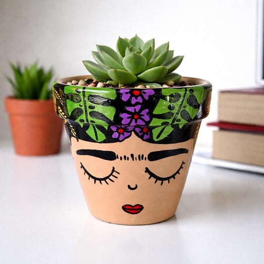 Hand-Painted Folk Art Face Planter – Mexican Inspired Terracotta Plant Pot