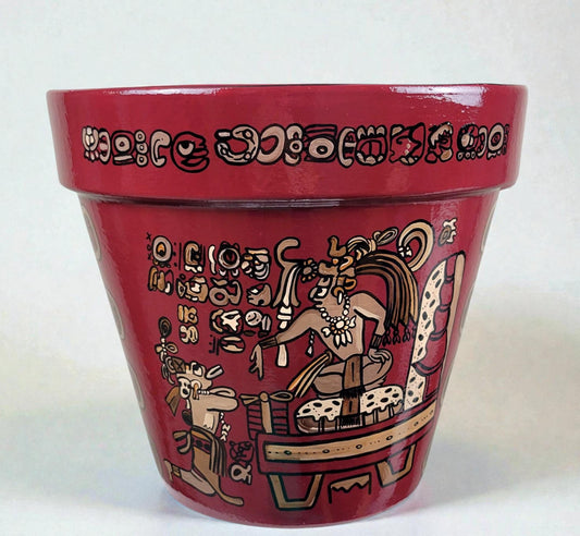 Hand-Painted Mayan Art Plant Pot: Mexican Art Decor, 8 Inch
