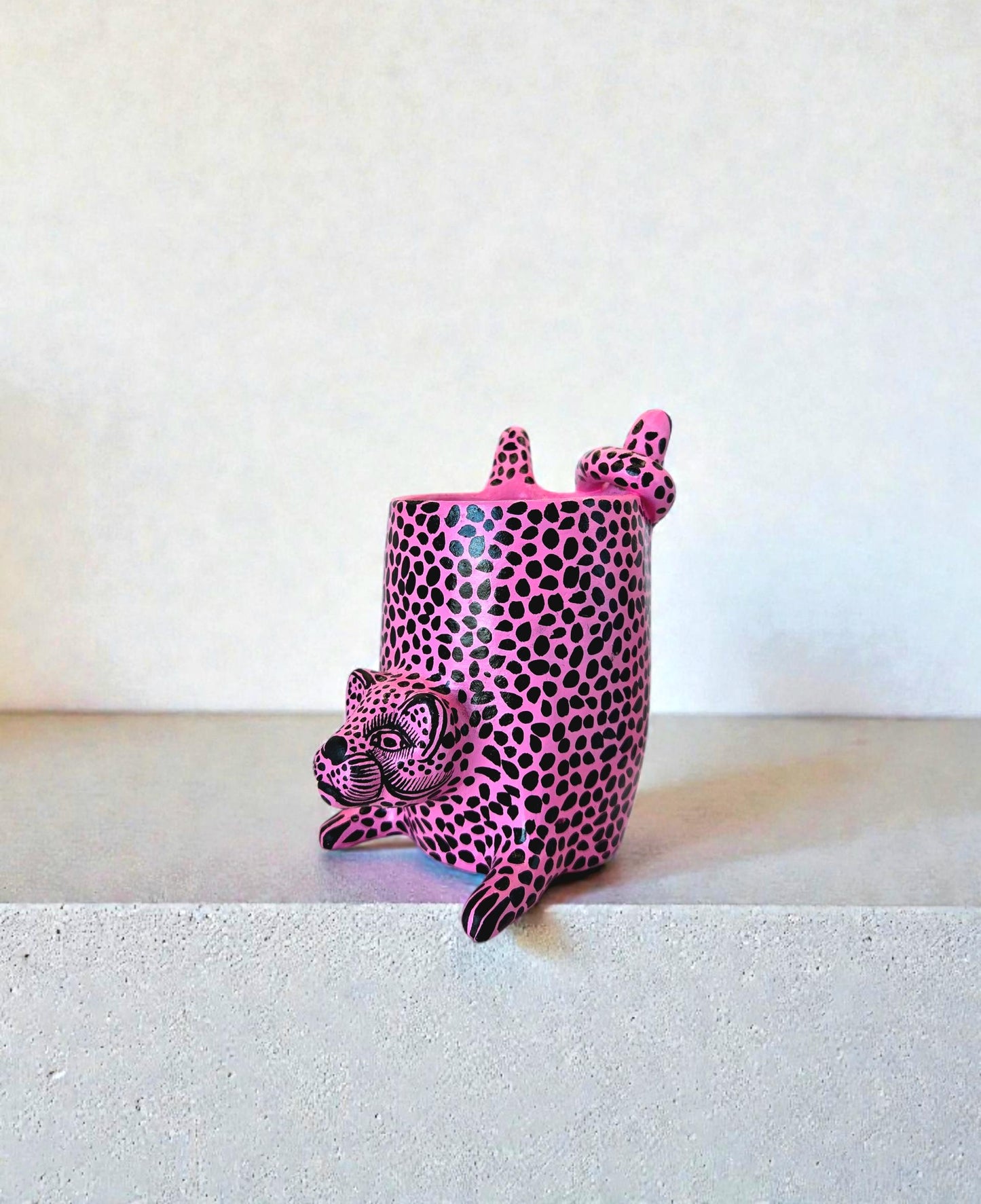 Hand-Painted Terracotta Jaguar Sculpture: Pink Home Decor