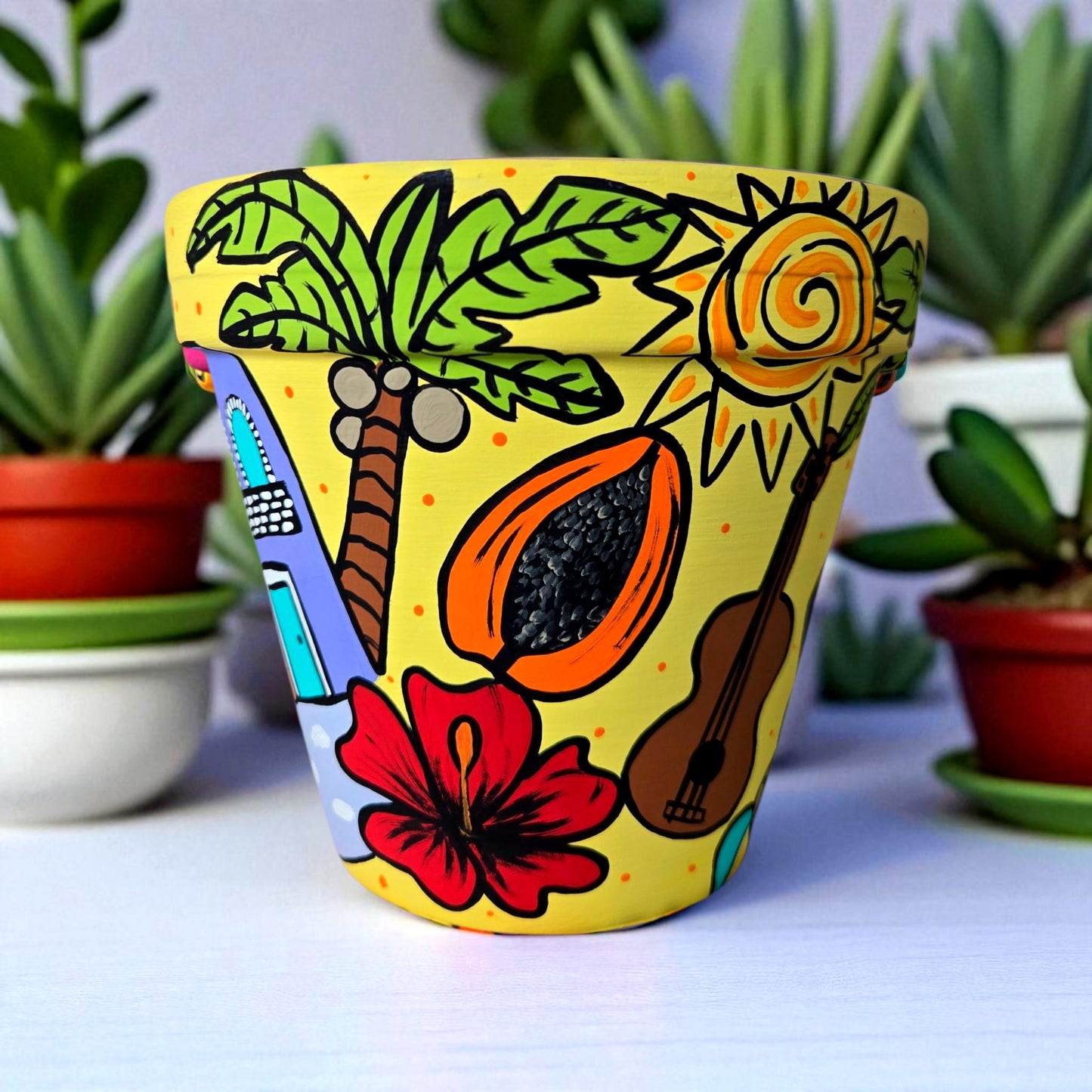 Hand-Painted Puerto Rico Plant Pot – Caribbean Art Planter, Tropical Decor