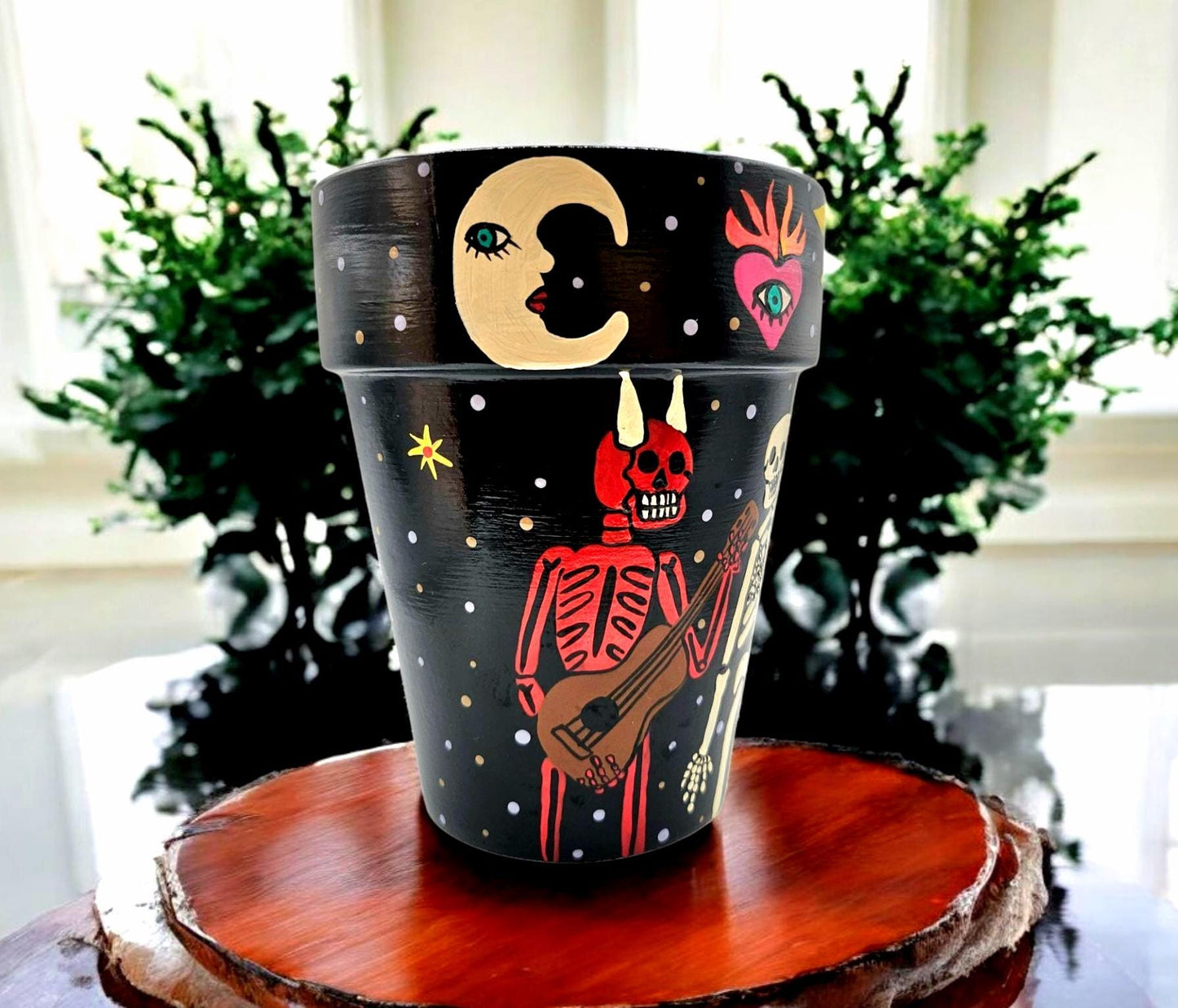 Hand-Painted Day of the Dead Terracotta Planter – Mexican Folk Art