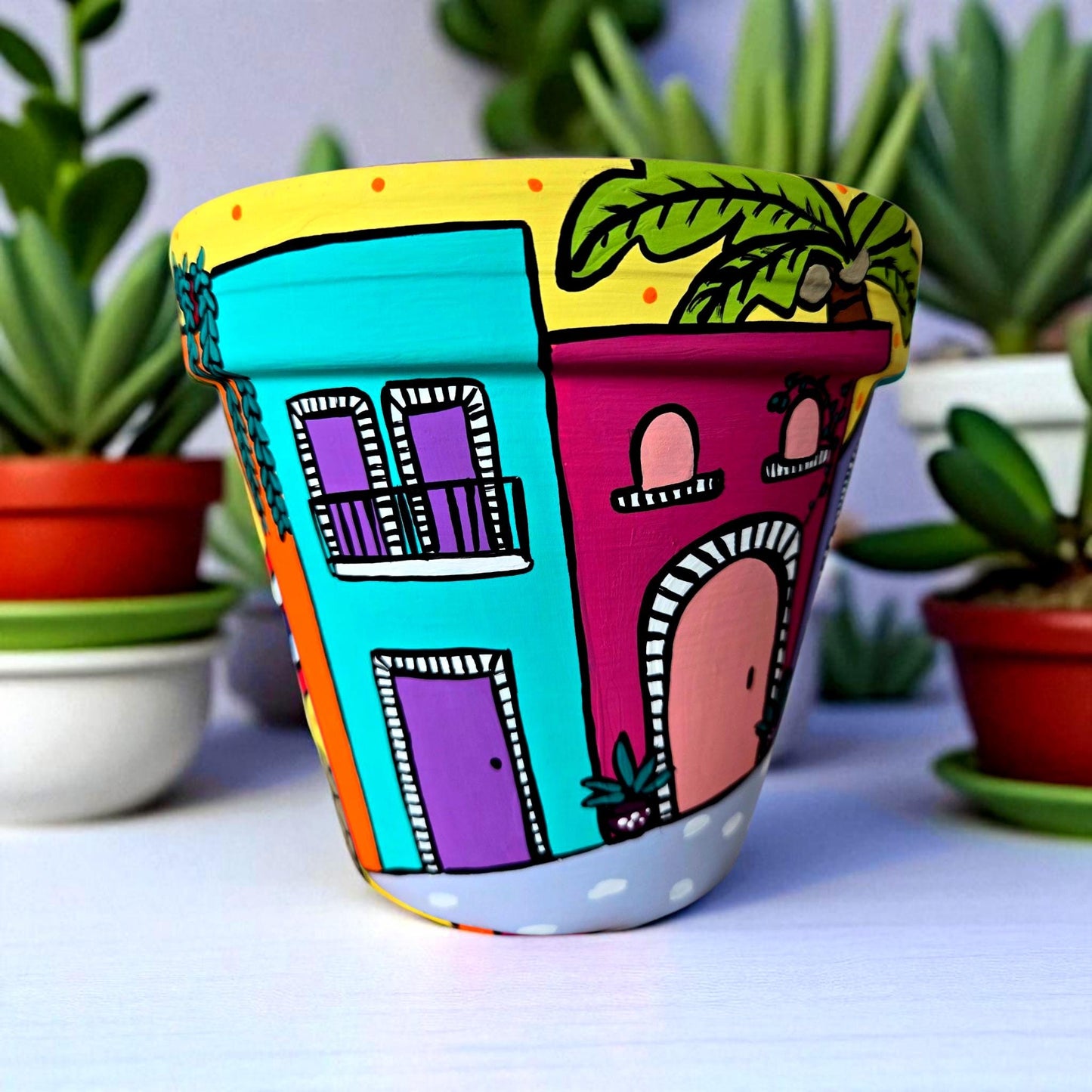 Hand-Painted Puerto Rico Plant Pot – Caribbean Art Planter, Tropical Decor