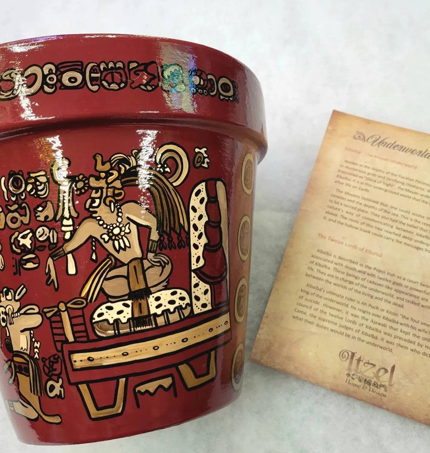 Hand-Painted Mayan Art Plant Pot: Mexican Art Decor, 8 Inch