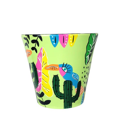 Toucans Birds Plant Pot. Tropical Plants Planter. "Tucanes In The Desert"
