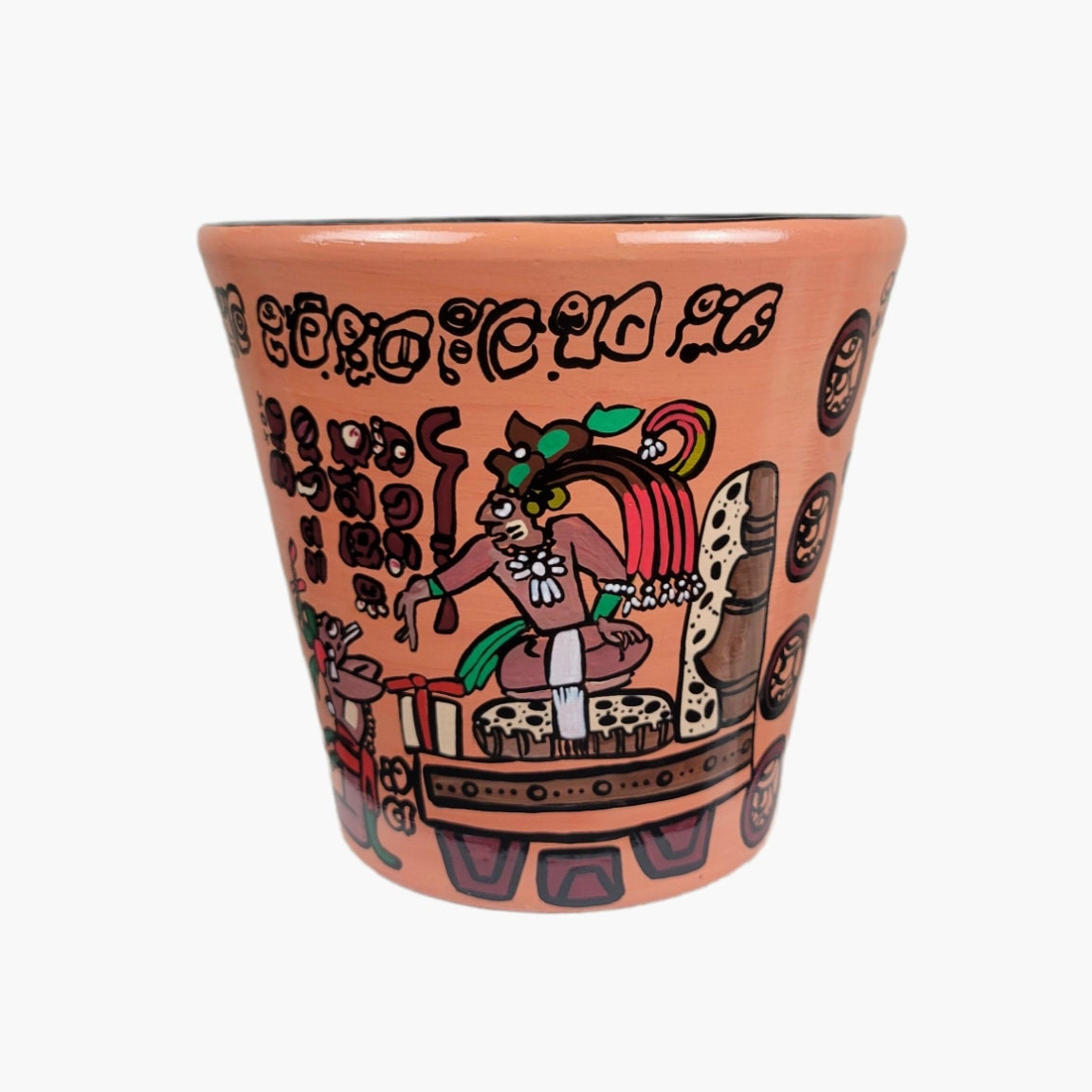 Hand-Painted Mayan Pottery Pot, Mexican Art Decor