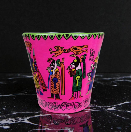 Hand-Painted Mayan Inspired Pink Terracotta Planter – Mesoamerican Art Plant Pot