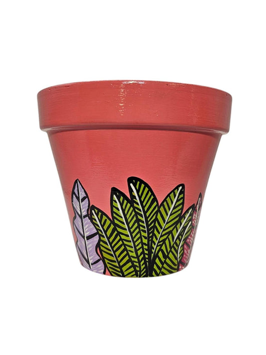 Embossed Monstera Plant Pot. Handpainted Monstera Planter.