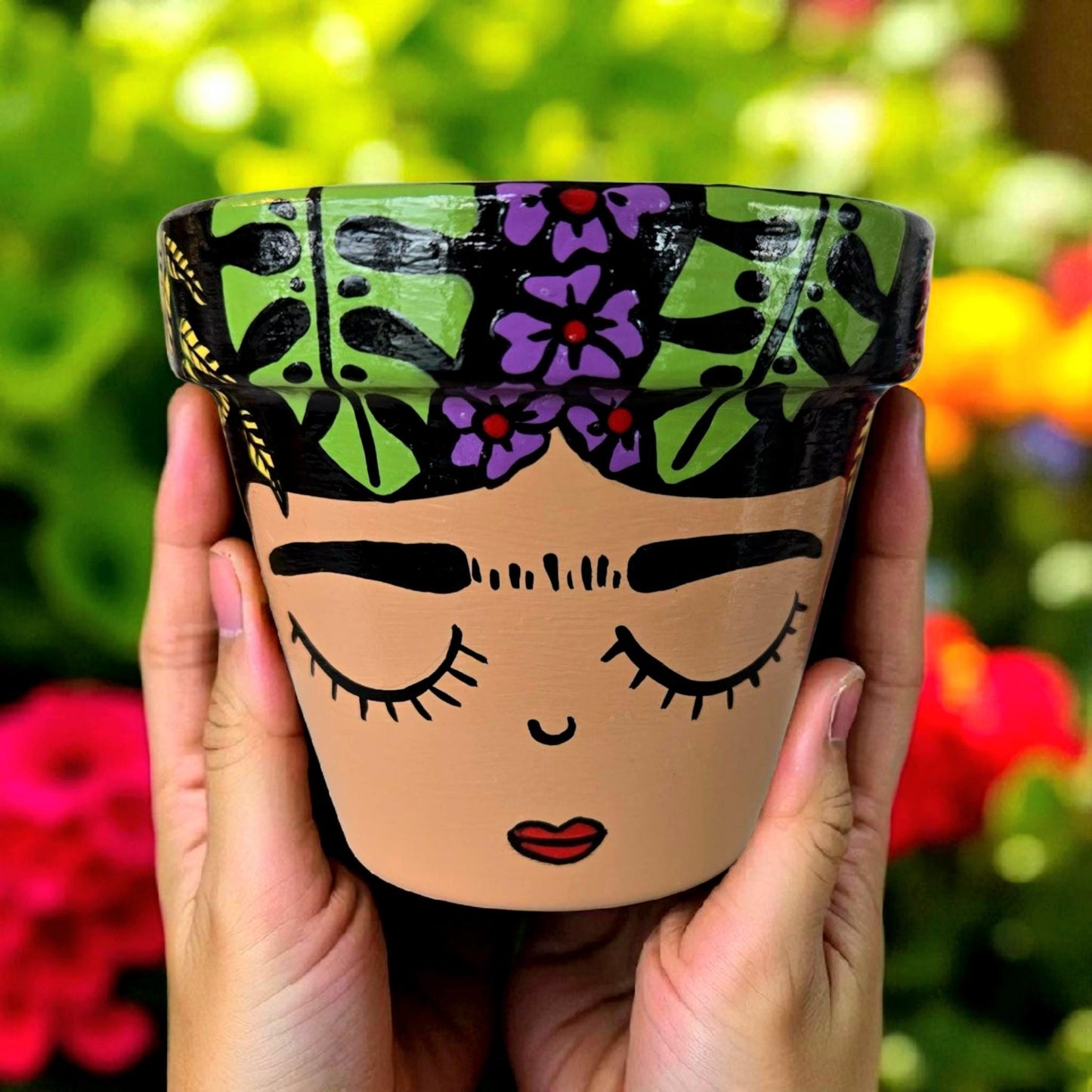 Hand-Painted Folk Art Face Planter – Mexican Inspired Terracotta Plant Pot