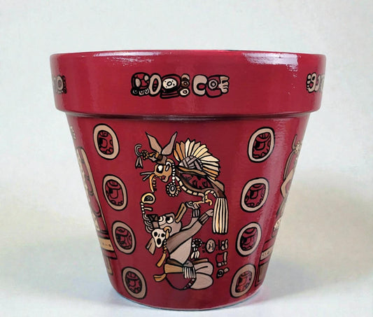 Hand-Painted Mayan Art Plant Pot: Mexican Art Decor, 8 Inch