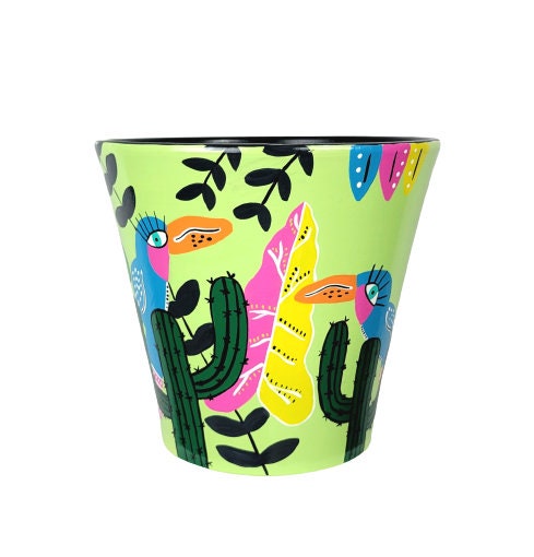 Toucans Birds Plant Pot. Tropical Plants Planter. "Tucanes In The Desert"