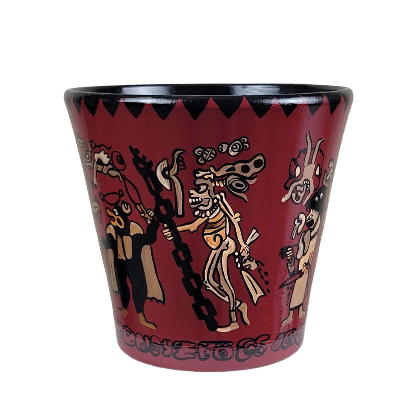 Hand-Painted Mayan Pottery Pot, Mexican Art Decor
