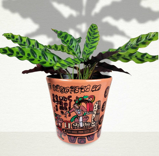 Hand-Painted Mayan Pottery Pot, Mexican Art Decor