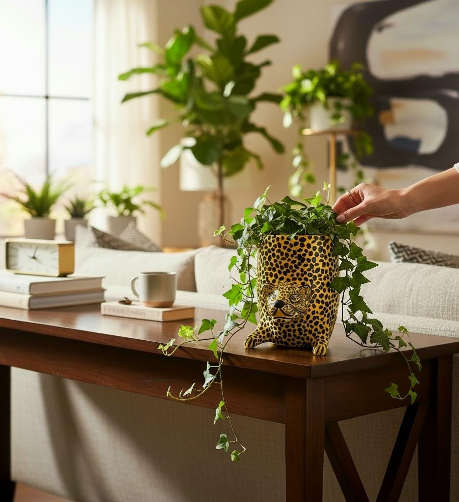 Hand-Painted Clay Jaguar Sculpture: Yellow Unique Home Decor