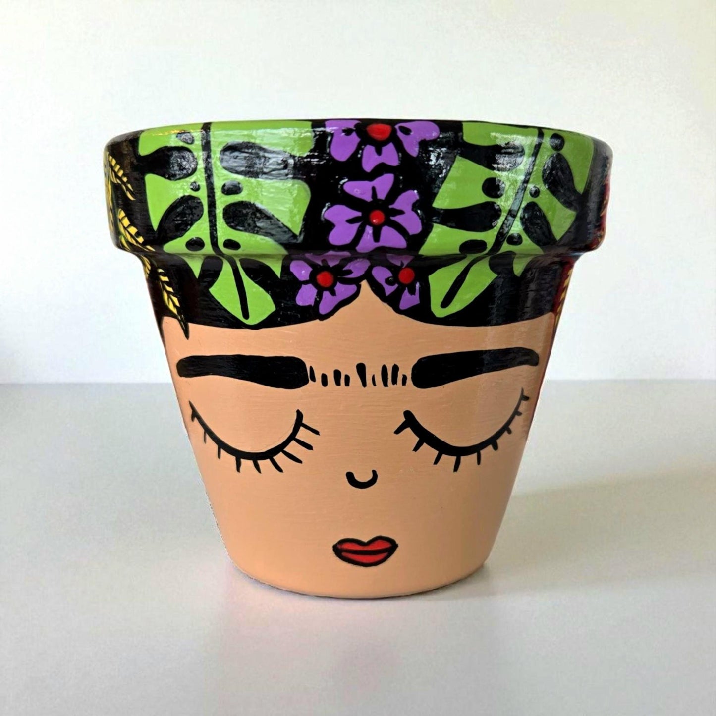 Hand-Painted Folk Art Face Planter – Mexican Inspired Terracotta Plant Pot