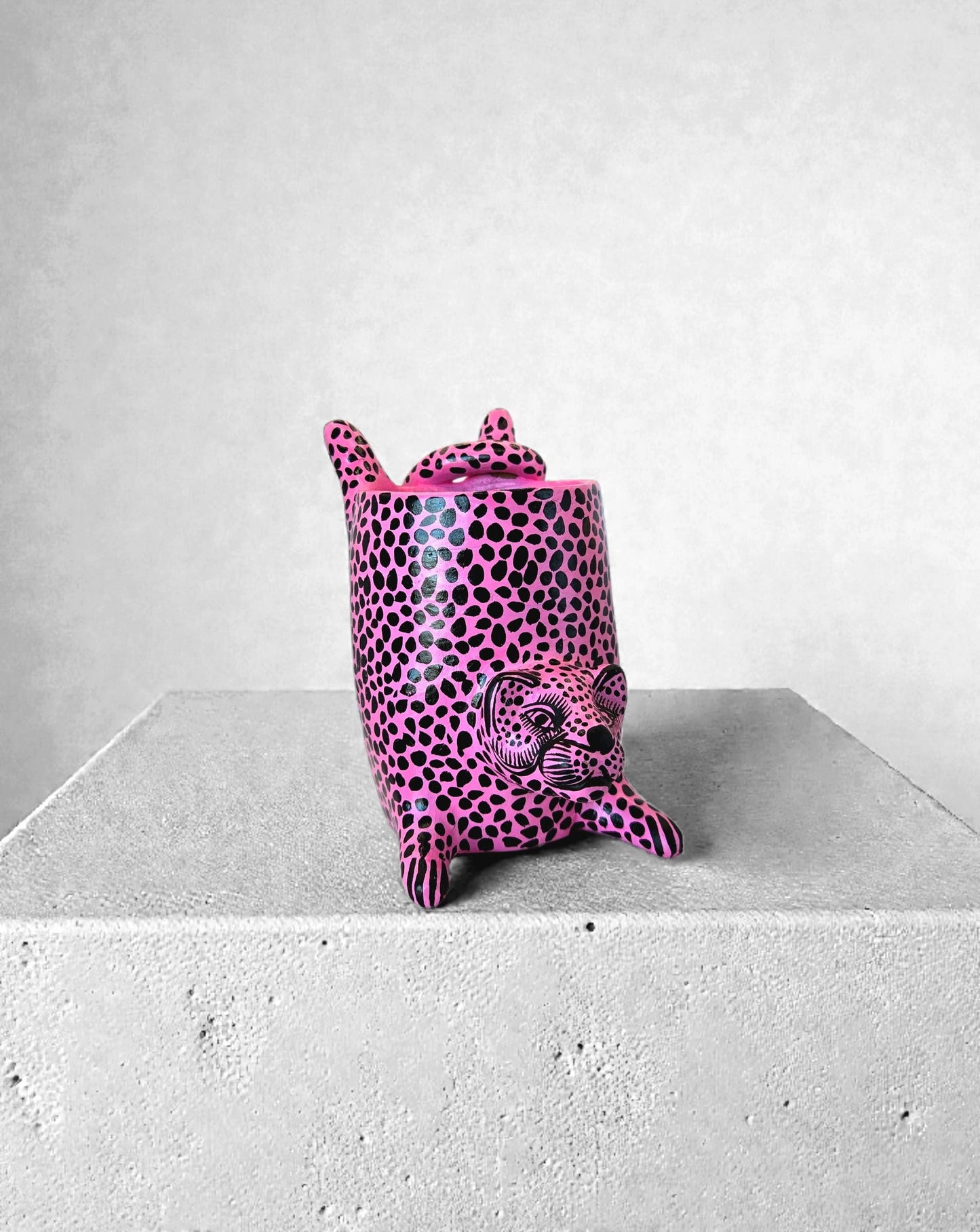 Hand-Painted Terracotta Jaguar Sculpture: Pink Home Decor
