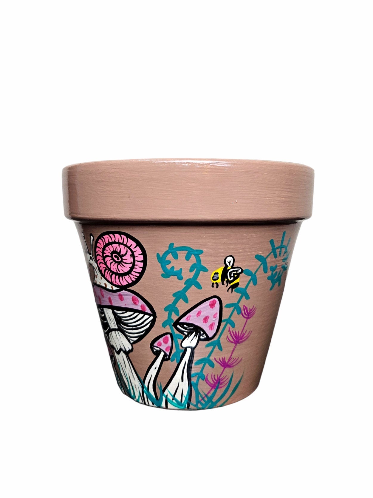 Hand-Painted Terracotta Snail Planter: Mushroom Garden Decor