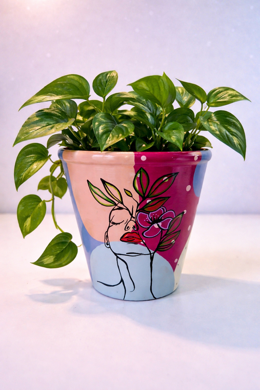 Hand Painted Feminine Art Line Face Planter