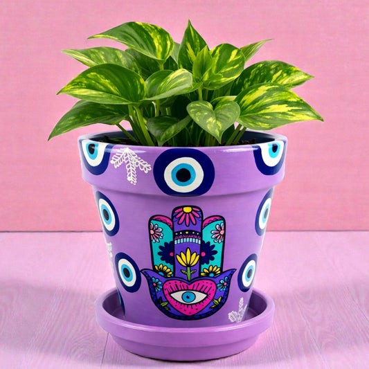 Evil Eye Plant Pot. Hamsa Planter. Handpainted Pot