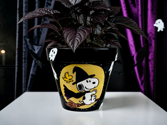 Hand-Painted Snoopy Halloween Plant Pot with Saucer