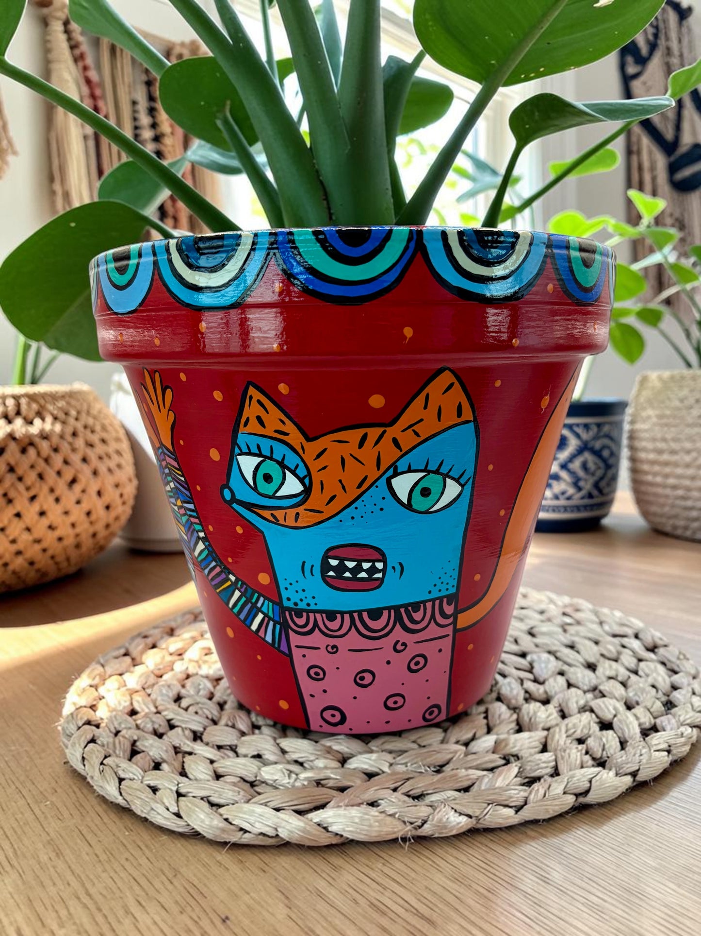 Hand-Painted Fox Flower Pot, Whimsical Acrylic Planter
