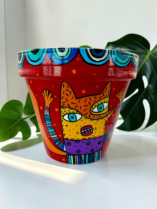 Hand-Painted Fox Flower Pot, Whimsical Acrylic Planter
