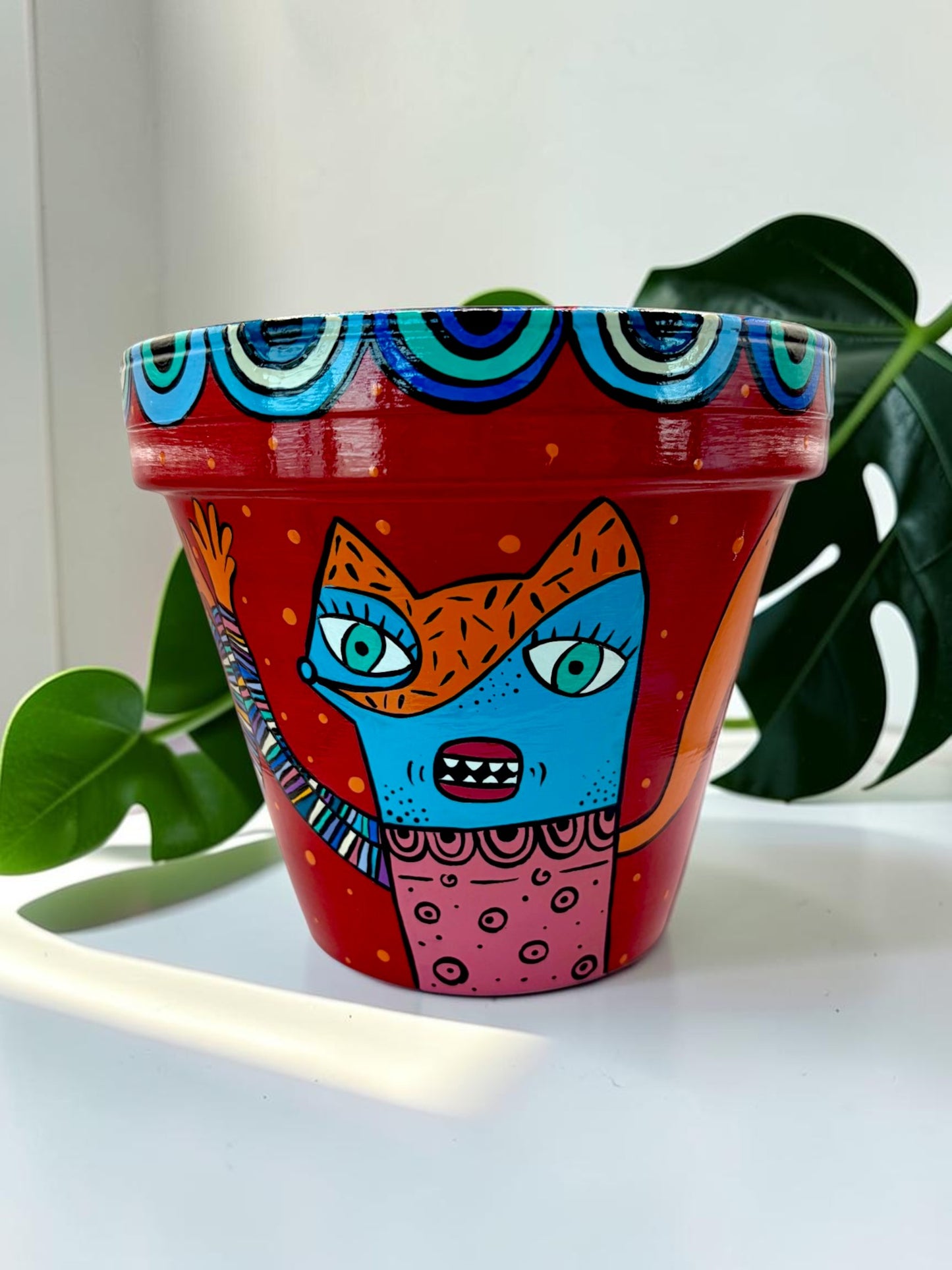 Hand-Painted Fox Flower Pot, Whimsical Acrylic Planter
