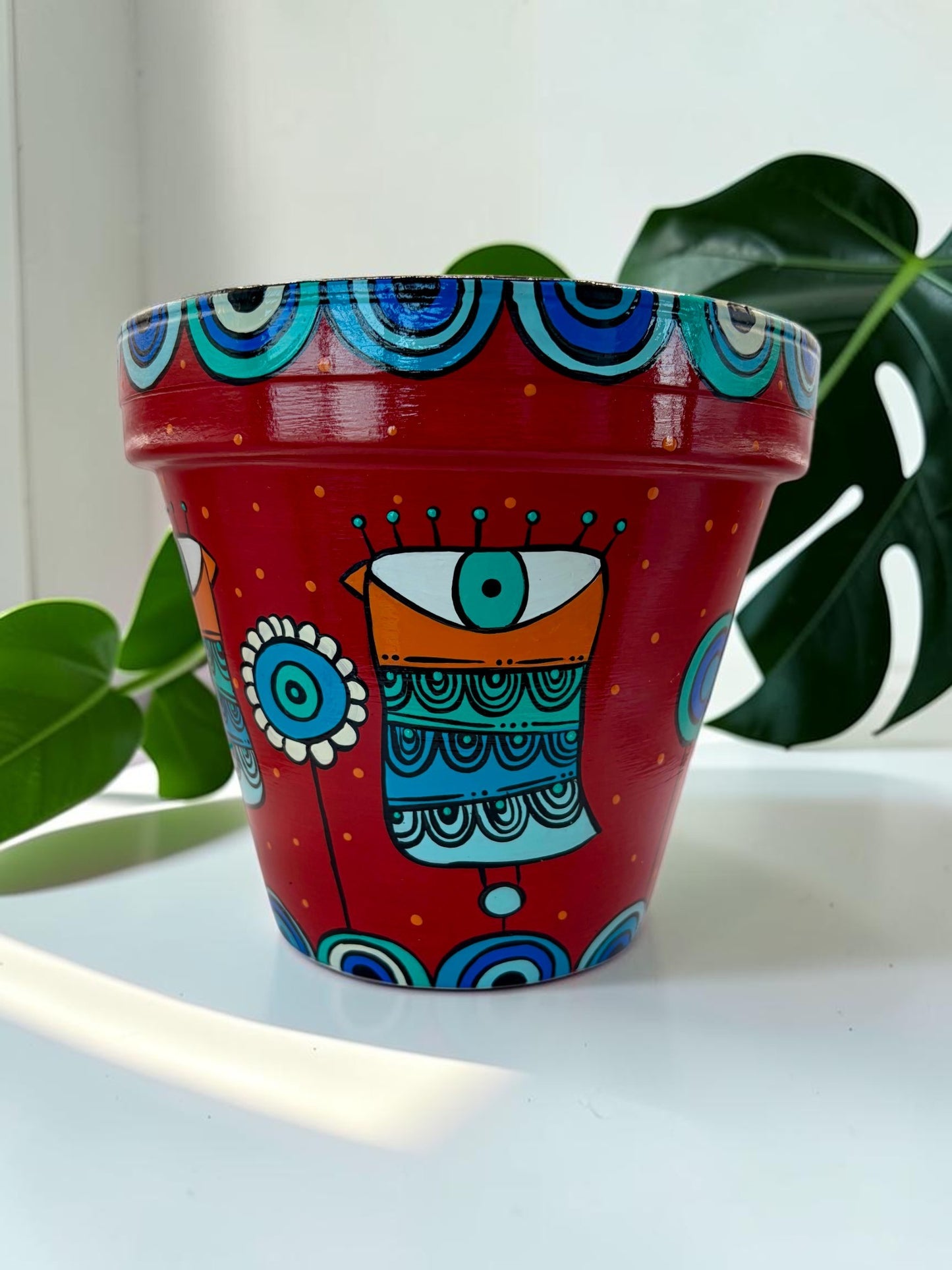 Hand Painted Birds Plant Pot, Whimsical Spring Garden Decor