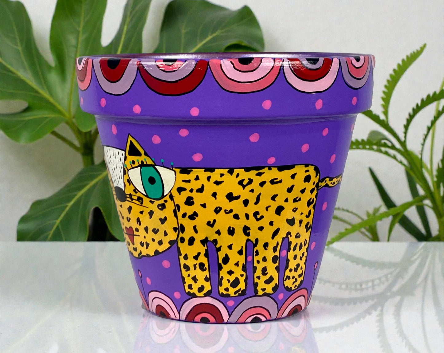 Hand Painted Leopard Planter, Whimsical Terracotta Pot