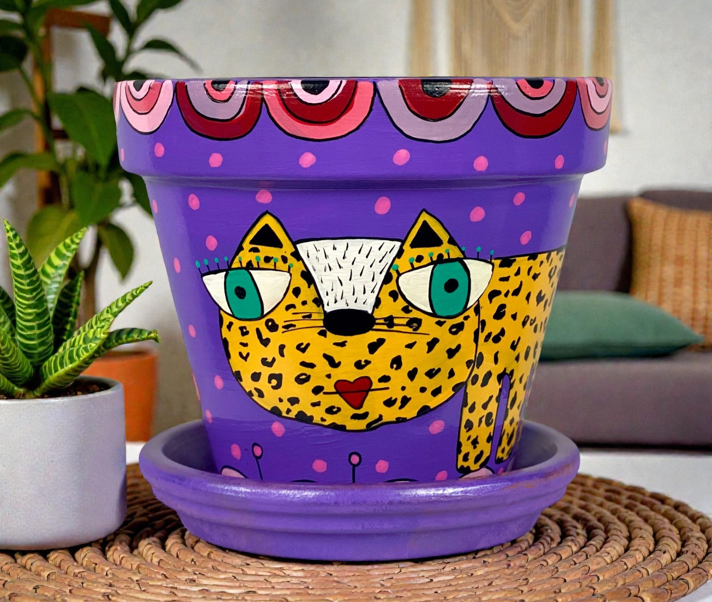 Hand Painted Leopard Planter, Whimsical Terracotta Pot