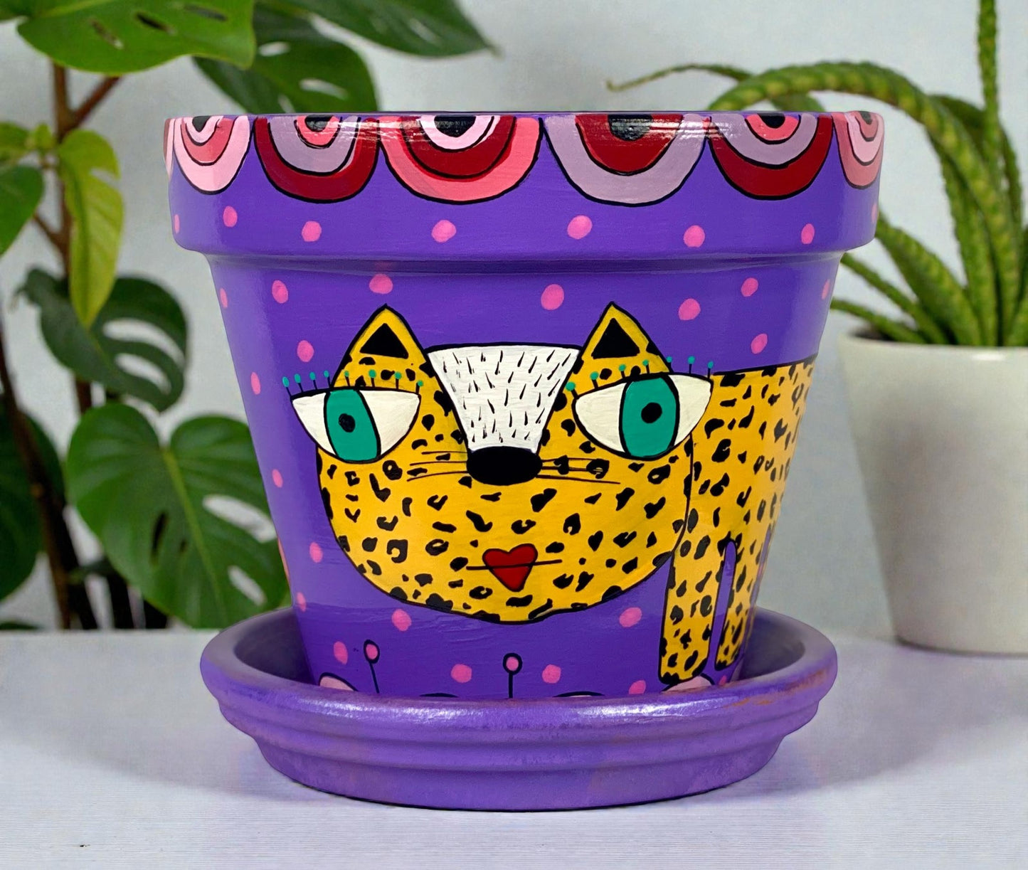Hand Painted Leopard Planter, Whimsical Terracotta Pot