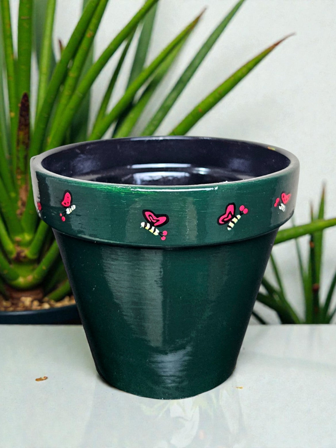 Hand-Painted Mushroom Lady Planter – Dark Botanical Terracotta Plant Pot 4 x 4 inches