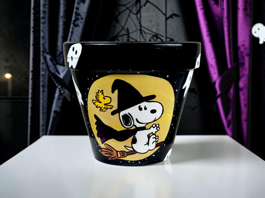 Hand-Painted Snoopy Halloween Plant Pot with Saucer