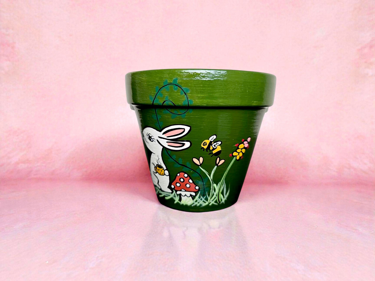 Hand-Painted Bunny Terracotta Plant Pot - Easter Planter